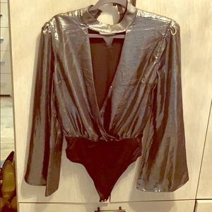 Silver metallic bodysuit M